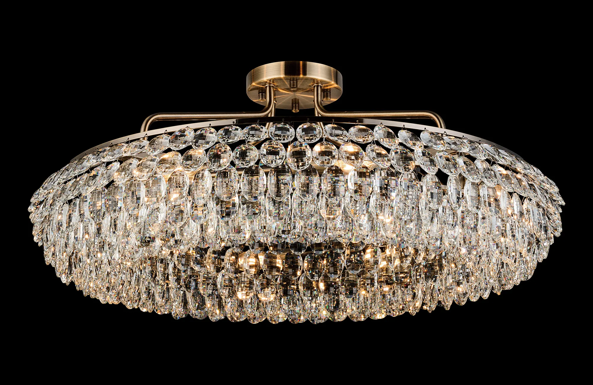 IL32932AB  Coniston 80cm Semi Flush Ring Ceiling, 8 Light E14, Antique Brass/Crystal Item Weight: 20kg